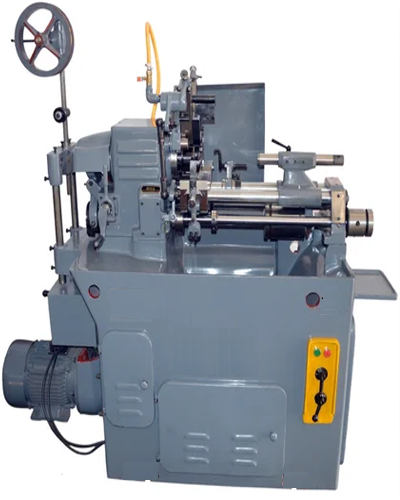 The workpiece moves through a guide bush, ensuring high precision while machining slender parts